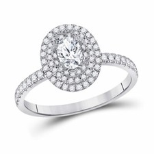 14kt White Gold Oval Diamond Halo Bridal Wedding Engagement Ring 3/4 Cttw