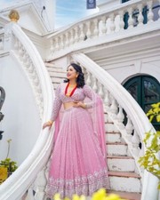 Fancy Designer Faux Georgette Lehenga Choli And Pink Dupatta For Functional Wear