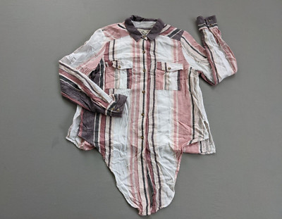 Thread & Supply Sz SMALL Women LINEN Button Shirt Tie Front Roll Tab Sleeve Top