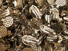 12 Pair Silver Clip on Earring Craft Findings Backs 15mm Perforated Flat Pad