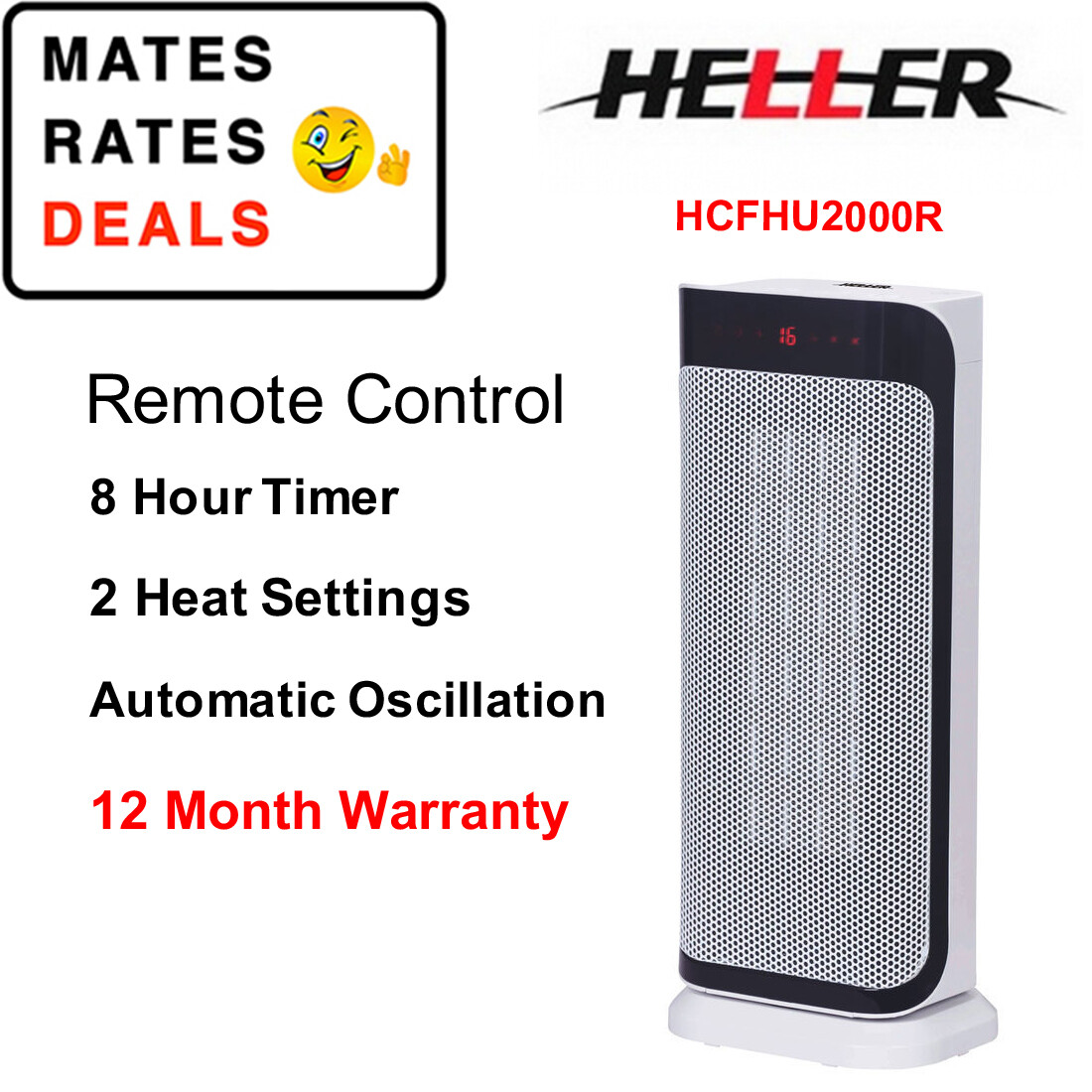 Heller 2000W Portable Ceramic Oscillating Fan Heater+Timer+Remote  HCFHU2000R 9312737099280 | eBay