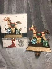 VTG Christmas Stocking Hanger Original Box Rocking Horse Cast Iron Base Holiday