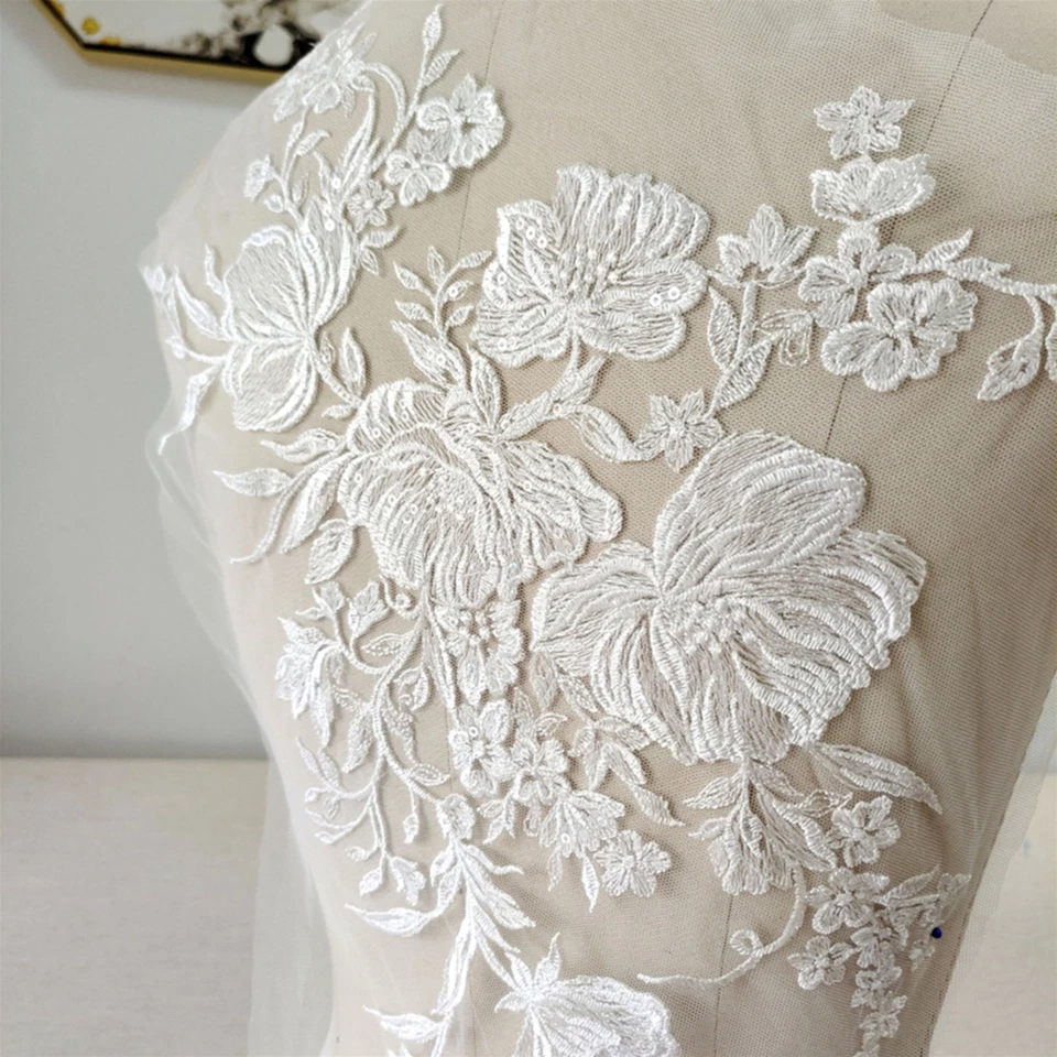 Exquis Fleur Applique Transparent Paillettes Délicat Broderie Motif - Photo 2/2