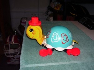 Vintage Fisher Price 1962 Tip Toe Turtle Wooden Pull Toy #773 W/Working Bell