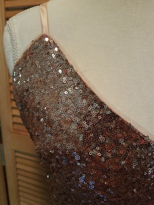Christina Wu Rose Gold Sequins Strappy Long Gown Formal Dress Sz 12 | eBay