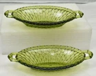 Set 2 Vintage Indiana Depression Glass Avacado Green Honeycomb Oval Relish Dish