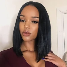 12inch Women Synthetic Wigs Short Bob Straight Natural Black Color Full Hair Wig