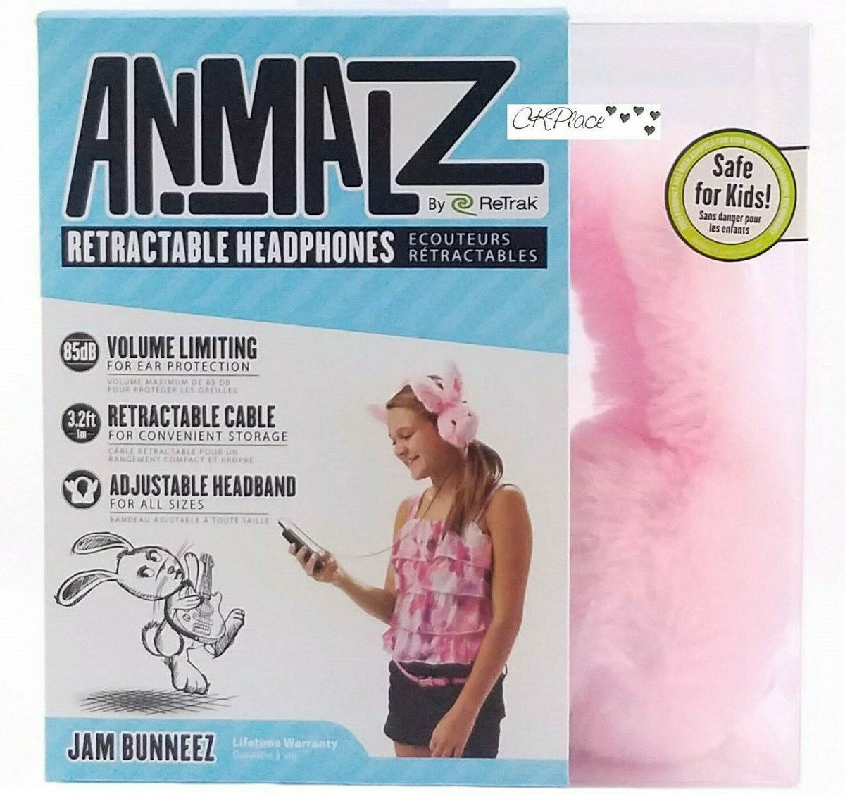 Animalz By ReTrak Retractable Headphones Jam Bunneez
