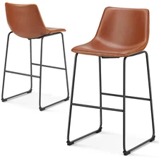 Set of 2 Counter Height Bar Stools with Backrest and Footrest for Kitchen - 29"H