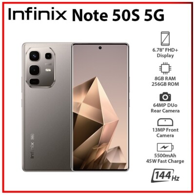 (New) Infinix Note 50S 5G GREY 8GB+256GB Dual SIM Unlocked Android Mobile Phone