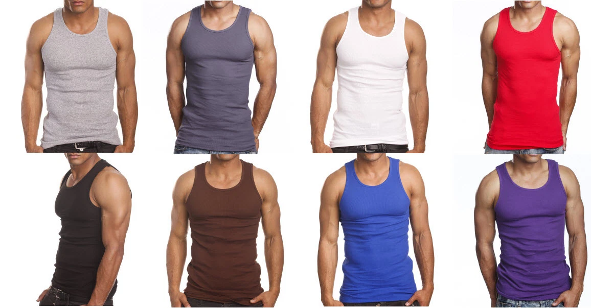 3 or 6 Pack Men's Tank Top 100% Cotton A-Shirt Lot Wife Beater Ribbed  Undershirt