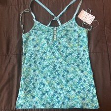 Free People Camisole Top Green Aqua Fish Strappy V-Neck Sz M Az-651440 NWT