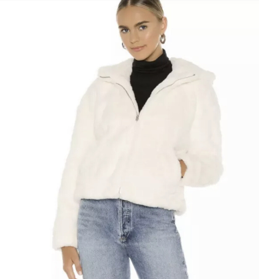 UGG Mandy White Womens Faux Fur Hoodie Jacket w/ Pockets