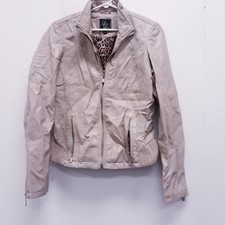 Vintage Laura Lane Faux Leather Moto Zip Cream Jacket Women’s M Long Sleeve