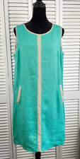 iLinen lifestyle 100% Linen Dress sz Large Mint Leaf Metallic Stripe $278 Resort
