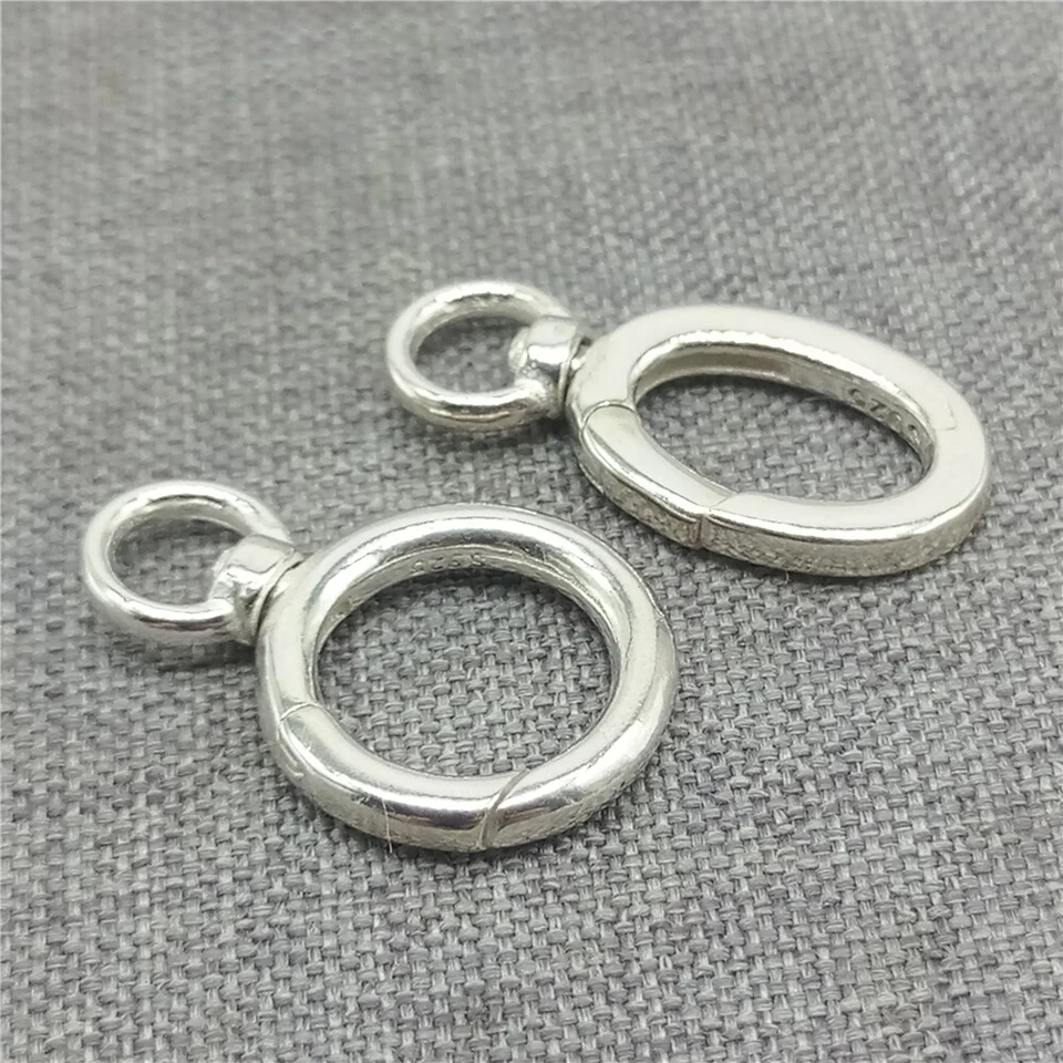 2 Sterling Silver Swivel Circle Clasps 925 Silver Oval Push Clasp for Necklace - Image 3 of 4