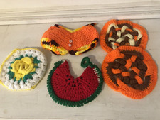 Lot of 5 Hand Crocheted Knit Hot Pad Potholders Trivets Variety of Shapes