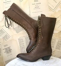 Free People Jeffrey Campbell Granny Lace Up Boot Brown Oiled Leather 39/9 NEW