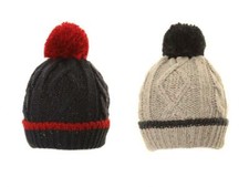 Boys Bobble Hat Winter Warm Thick Knitted Speckled Beanie Large Pom Pom