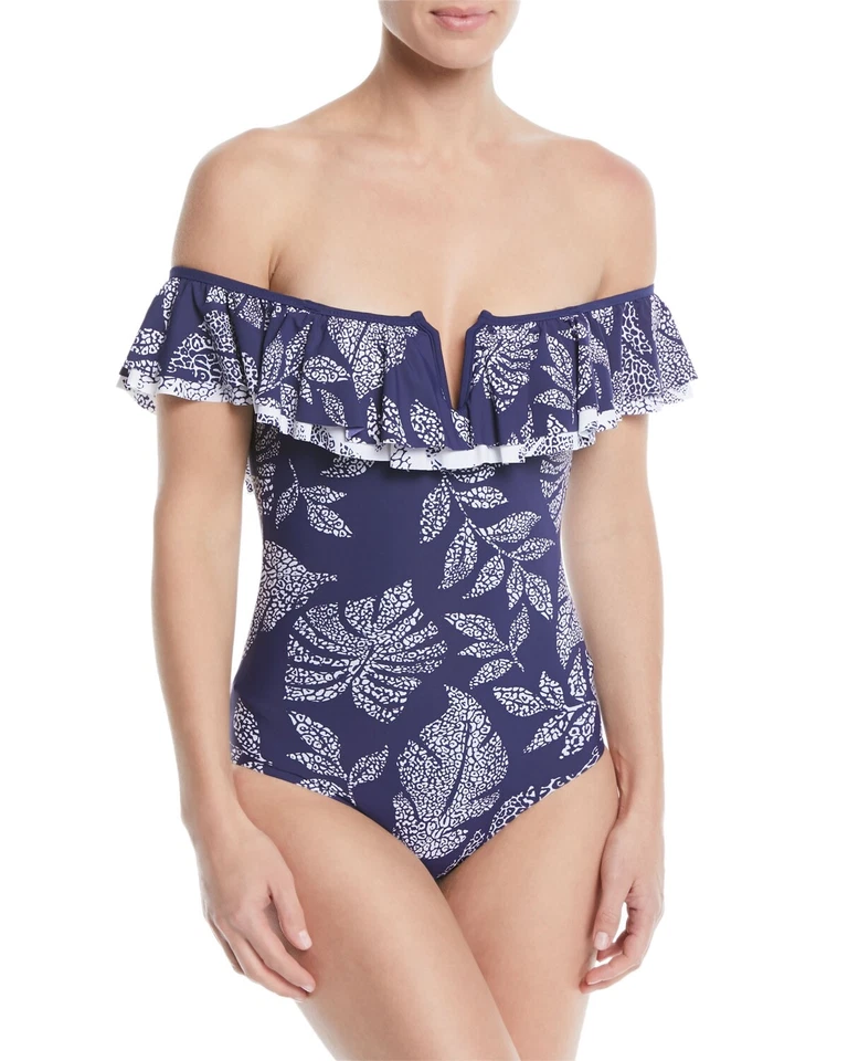 Trajes de baño Red Carter para mujer 173005 con hombros descubiertos Maillot de una pieza azul marino talla M Foto 2 de 2