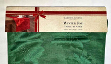 Christmas Bardwil Table Runner 14 in. x 70in Green Textured Poinsettia