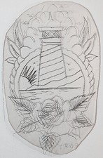 OLD VINTAGE Original Traditional Acetate Tattoo Stencil Sailor Lighthouse Rose