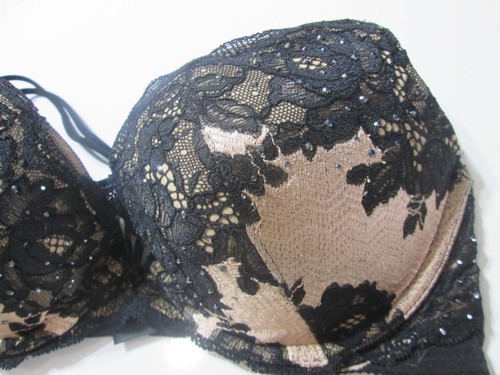 Sujetador Victoria Secret Talla 34C Negro Con Aros Push-Up Ajustable Con Cuentas Encaje - Imagen 4 de 8