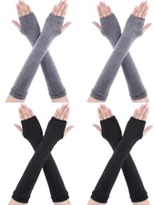 4 Pairs Arm Warmer Fingerless Gloves for Women Long Arm Sleeves Knitted Elbow