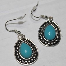 Unbranded Dangle Earrings Turquoise Teardrop Boho Western Silver Tone Blue OS