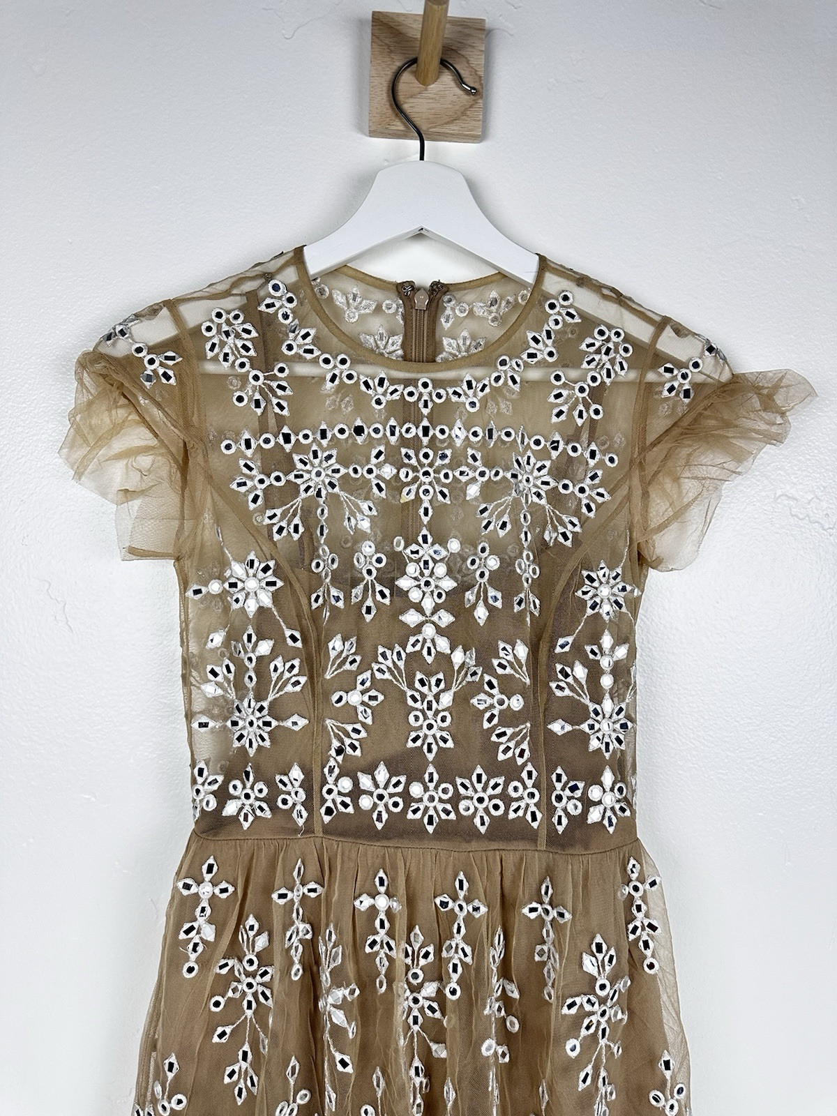 BHDLN Anthro Tristan Mini Tulle Dress Nude Mirror Embellishment  Size US 0 — image 2