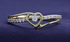 White Cubic Zirconia Heart Promise Ring 14k Yellow Gold Plated Sterlg Silver