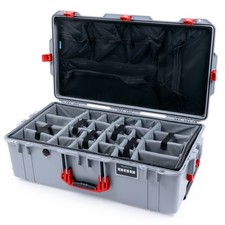 Silver  Red Pelican 1615 Air case with grey CVPKG dividers. With lid organizer.