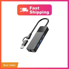 USB A/C to Ethernet Adapter, 3xUSB3.0 and 1000M RJ45 Network hub for Laptop ...