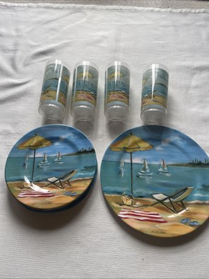 SET OF 9  VINTAGE EVOLUTION SAKURA MELAMINE GLASSES, SALAD PLATES, DINNER PLATE