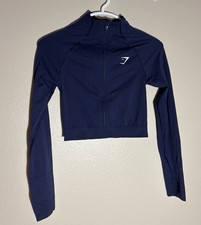 GYMSHARK Vital Seamless Midi Zip Women's Cropped Jacket Thumbholes Blue M