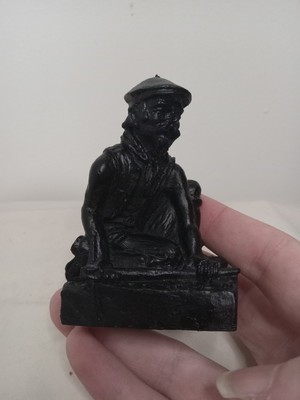 Hand Crafted Studio Twro Coal & Resin Kneeling Miner w/ Axe Figure Wales Twen