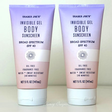 2 Packs Trader Joe's Invisible Gel Body Sunscreen SPF 40 Oil Free 5 fl oz Each