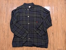Vtg Polo Ralph Lauren Sleep Shirt Men's L/XL Blue Green Plaid Pajama Top B37