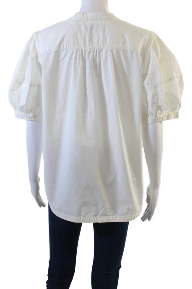 Blusa blanca Joie de algodón con cuello en V manga corta abullonada para mujer talla L Foto 3 de 4