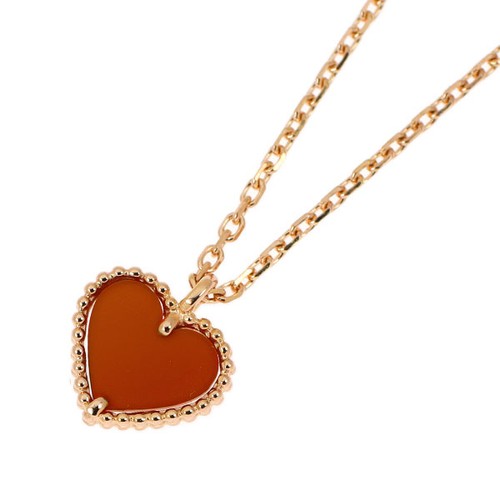 Van Cleef & Arpels K18PG Carnelian Pendant Necklace Sweet Alhambra Heart - Auth
