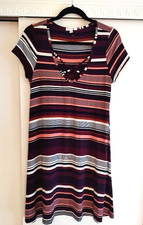 Socialite Striped Summer Shift Dress Size S Burgundy Gray White Made in USA