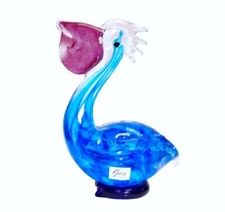 GCA MURANO STYLE ART GLASS HAND BLOWN BLUE,PINK PURPLE PELICAN BIRD FIGURINE