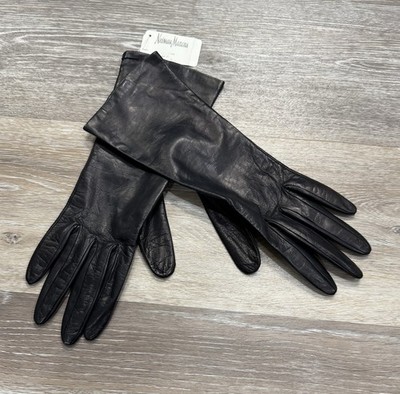 Vintage Neiman Marcus Dark Blue** Leather Gloves Silk Lined Size 7.5 NWT Italy