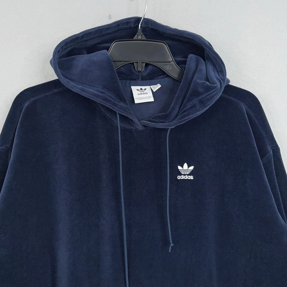Adidas Originales Sudadera con Capucha Mujer Pequeña Azul Marino Terciopelo Trifolio Bordado GD3088 Foto 2 de 4