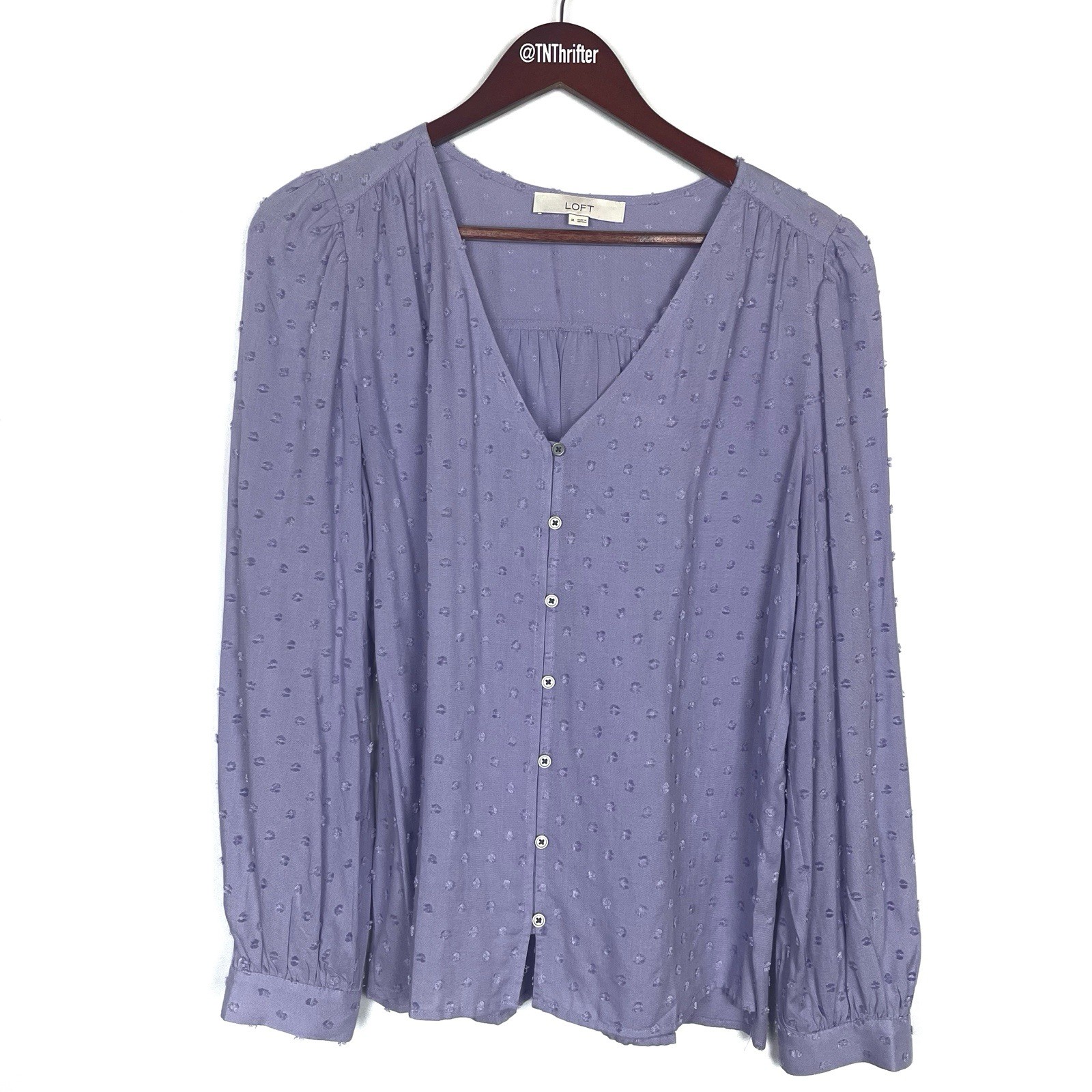 Loft Clip Dot V-Neck Button Down Work Blouse Lave… - image 1