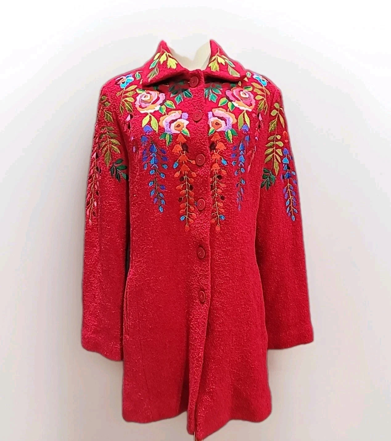 Linea Louis Dell'Olio floral embroidered red coat Med
