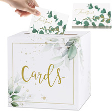 Wedding Card Box Set, Elegant White Kraft Wedding Card Post Box with 30Pcs Thank