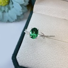 Emerald Ring, 925 Sterling Silver, Silver Ring, Lab Created Emerald