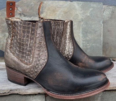 FREEBIRD by Steven SALAMANCA (8) Brown Leather Ankle Boots Distressed Snake
