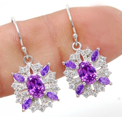 Ohrringe Schmuck 4 kt Amethyst & weißer Topas 925 massiv Sterlingsilber 